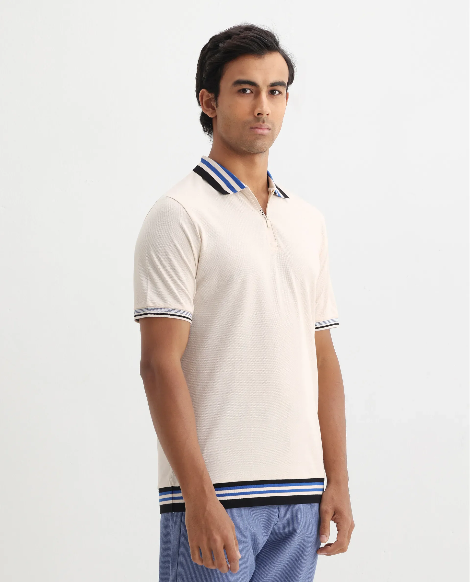 Rare Rabbit Men's Zyte Off White Cotton Plain Regular Fit Half Sleeve Polo - Image 6