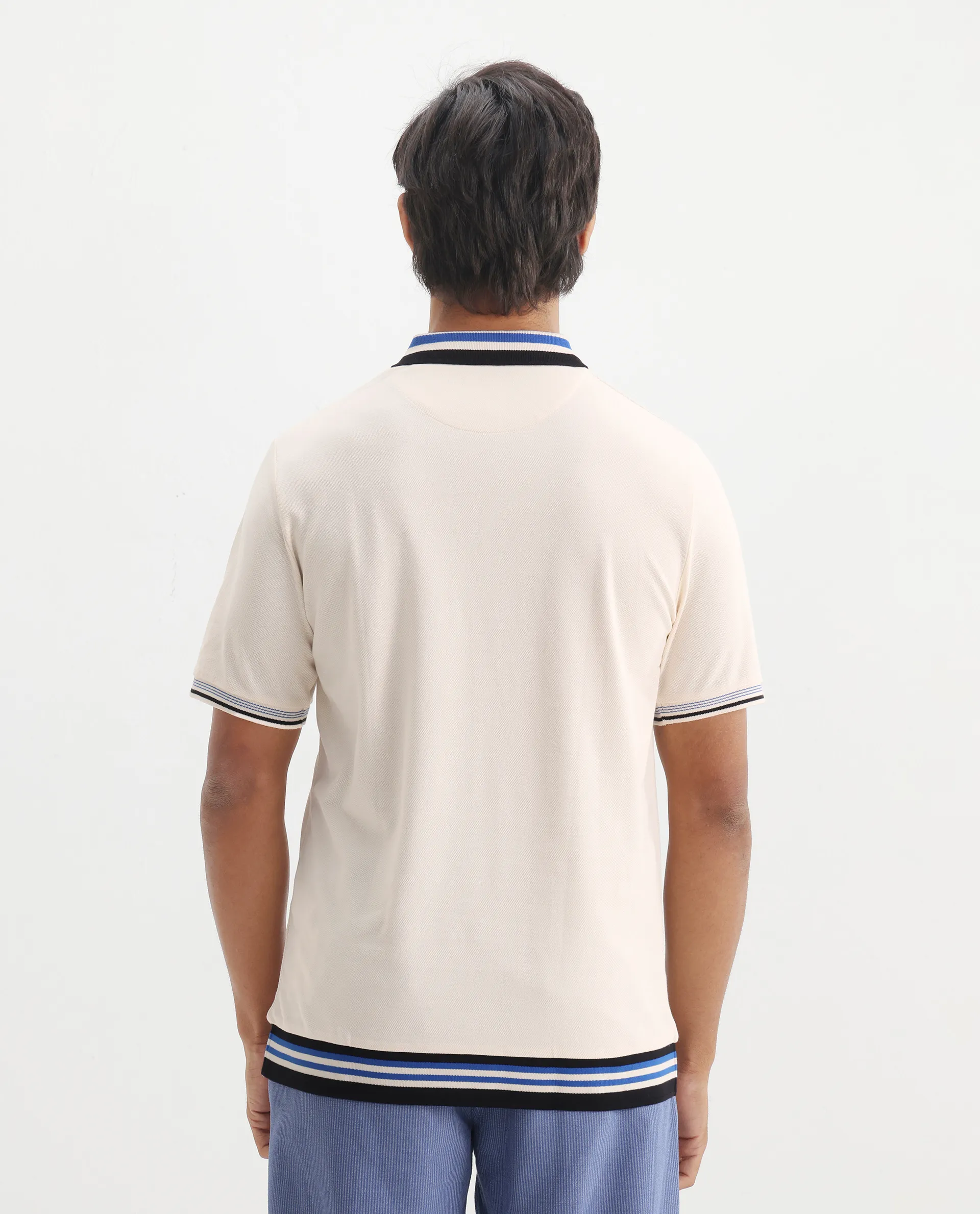 Rare Rabbit Men's Zyte Off White Cotton Plain Regular Fit Half Sleeve Polo - Image 7