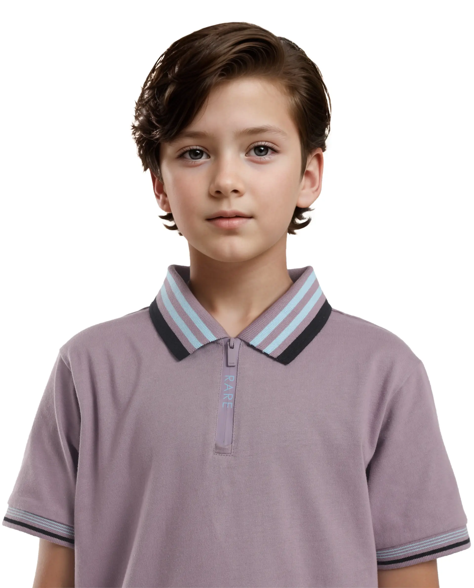 Rare Ones Kids Zyto Purple Cotton Half Sleeves Contrasting Regular Collar Zipper Closure Solid Polo - Image 5