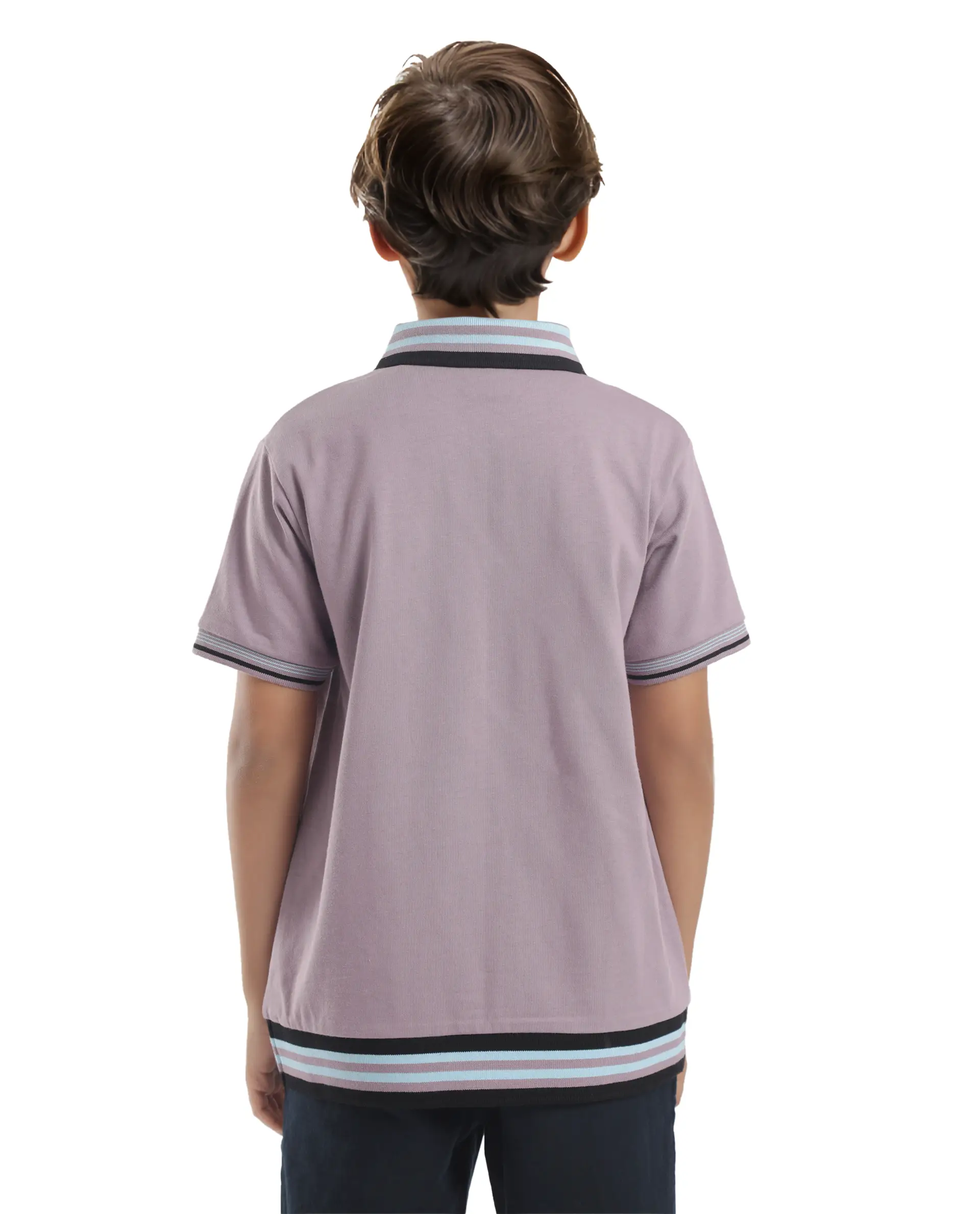 Rare Ones Kids Zyto Purple Cotton Half Sleeves Contrasting Regular Collar Zipper Closure Solid Polo - Image 8